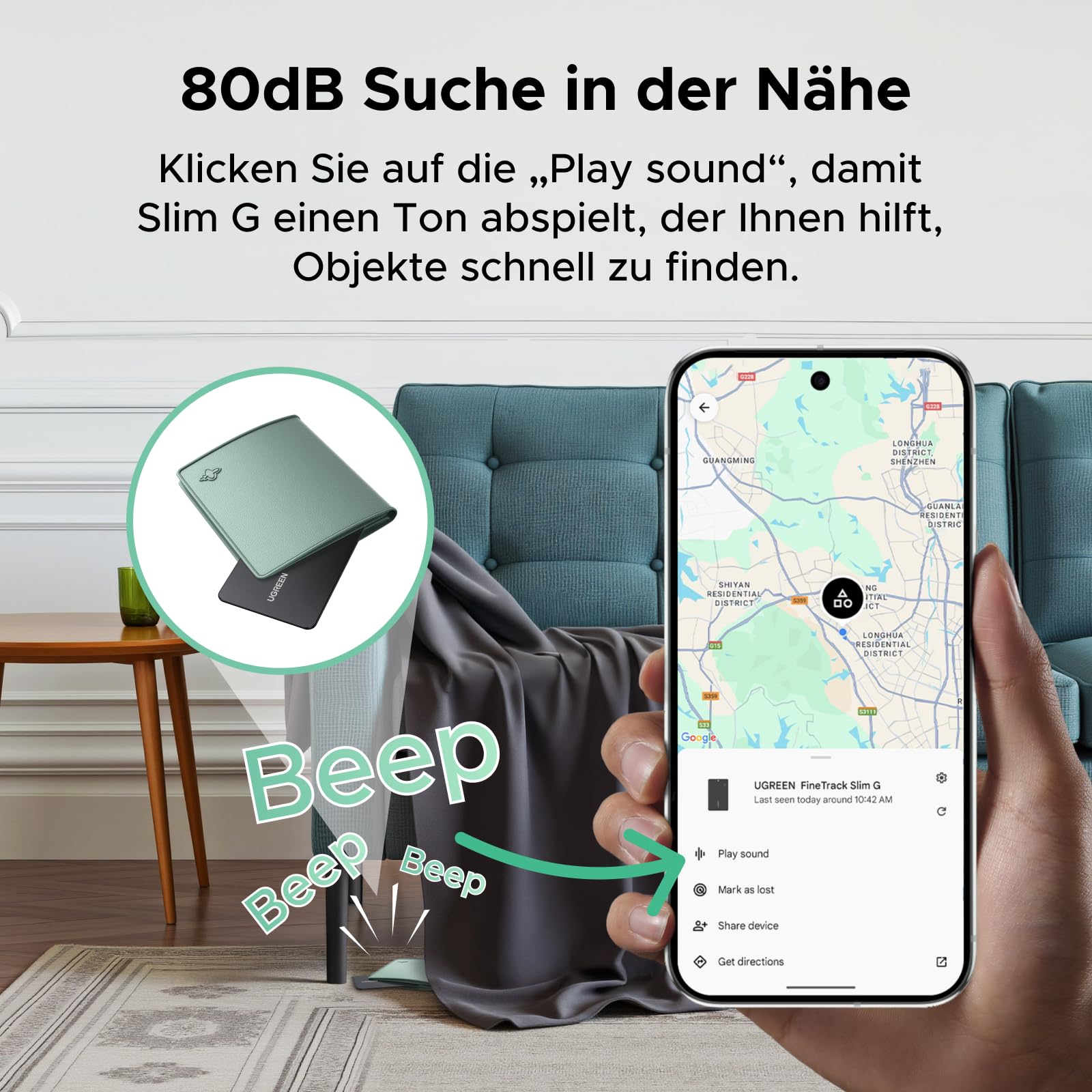 UGREEN FineTrack Slim G kompatibel mit Google Find Hub (nur Android), 1.7mm Bluetooth Tracker, 5 Jahre Batterielebensdauer, IP68 Walletfinder für Pass, Smarttag kompatibel mit Pixel 10/Galaxy S25 usw.
