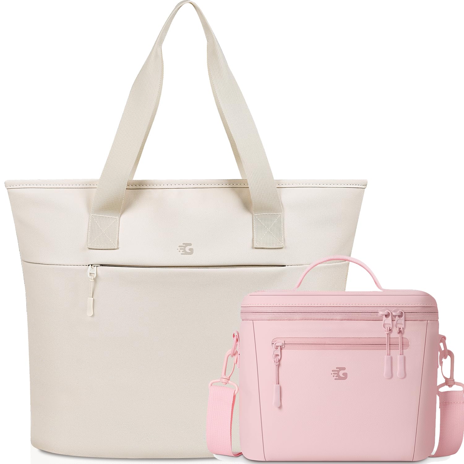 Beige Insulated Cooler Tote Bag Pink Lunch Box