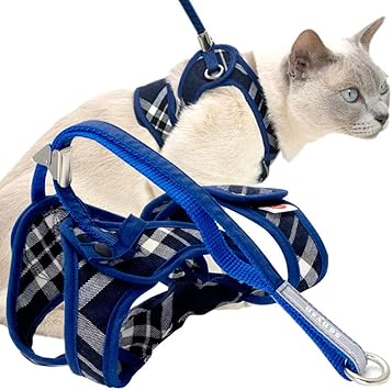 Amazon 猫用ハーネス ダブルブロックタイプ タータンチェックシリーズ Mサイズ ゴロにゃんオリジナル タータンチェックネイビー Mサイズ 猫用品のゴロにゃん ハーネス 通販