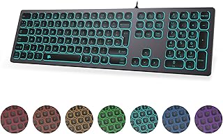 B.FRIENDIT Aluminum Slim Backlit Keyboard Wired - UK Layout Compatible with Apple iMac, Macbook, Mac and PC, USB Keyboard Numeric Keypad RGB Backlit Key - Space Gray