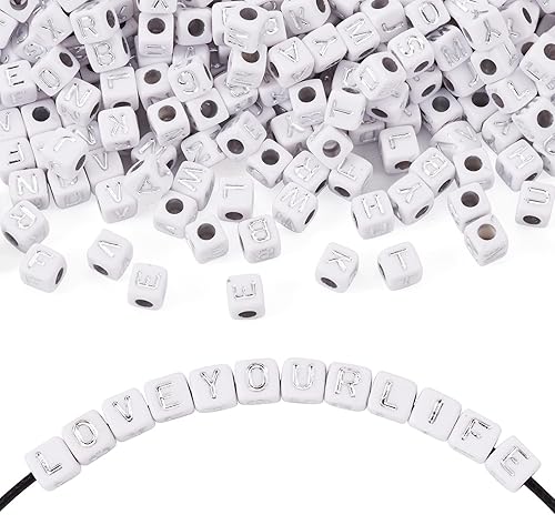 Vista 269 de FASHEWELRY 300 cuentas de letras acrílicas blancas de 0.236 x 0.236 pulgadas (0.236 x 0.236 in), cuentas del alfabeto para hacer pulseras