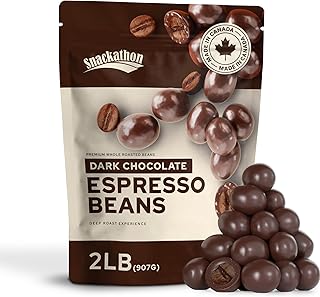 Snackathon Dark Chocolate Covered Espresso Beans Bulk, 2 Pound Resealable Snack Pack, Gourmet Chocolate Covered Coffee Beans, Bold Coffee Candy Treat, Perfect Coffee Lover Gifts