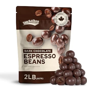 Snackathon Dark Chocolate Covered Espresso Beans Bulk, 2 Pound Resealable Snack Pack, Gourmet Chocolate Covered Coffee Beans, Bold Coffee Candy Treat, Perfect Coffee Lover Gifts