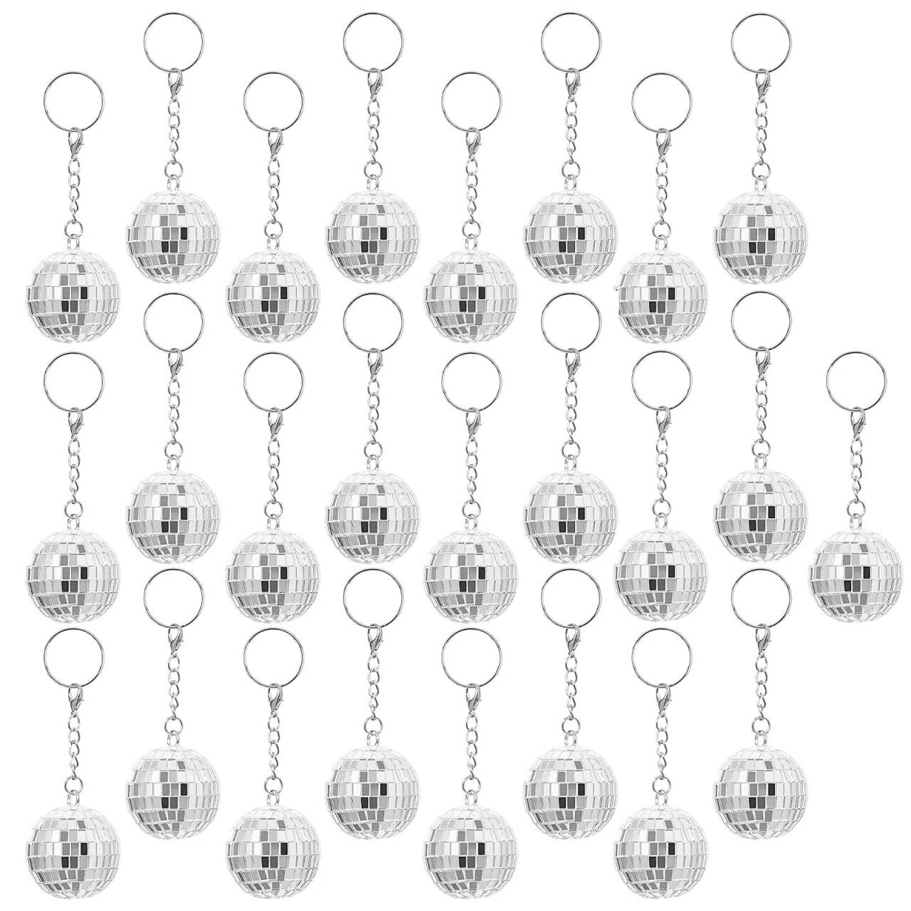 SEX POINT Disco Ball Keychain Keyring 70s Disco Keychain Mirror Ball Keychain Small Silver Disco Ball Accessories Party Favor Set (25PCS)