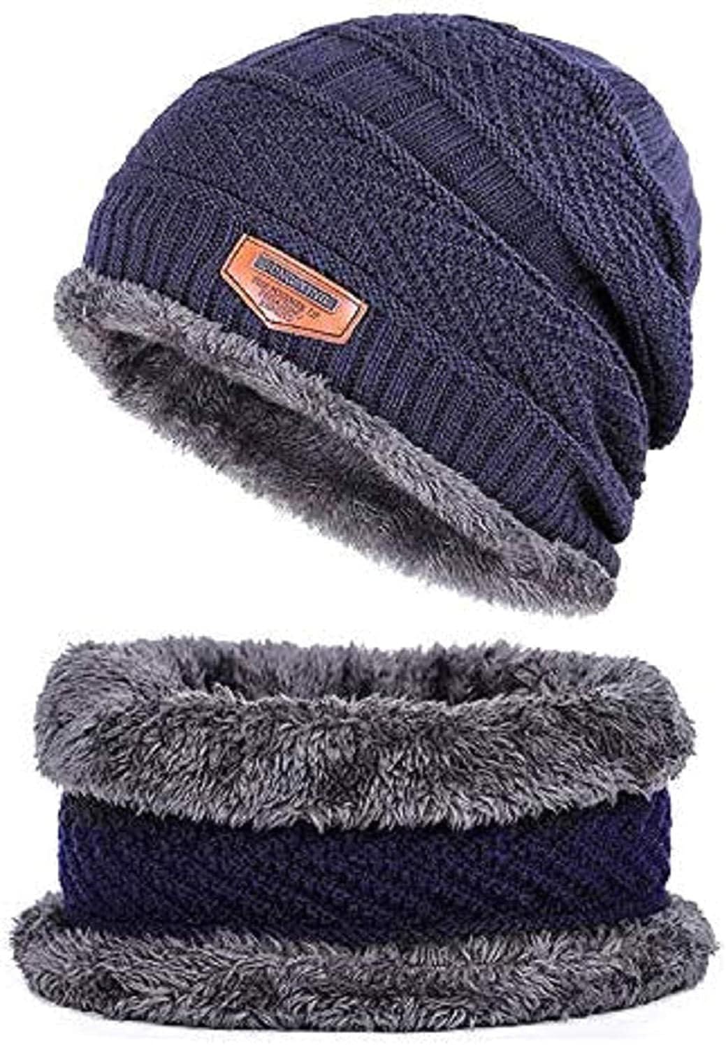 Stylish Men Woolen Beanie Cap | Winter Knit Hat & Scarf Set | Cold Weather Accessory | Lightweight & Warm Winter Cap (Blue)-image-27