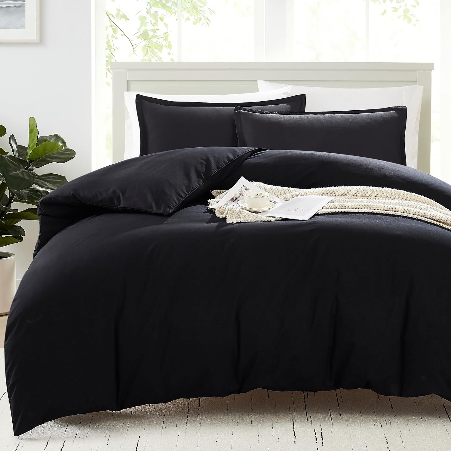 100% Organic Cotton Twin Duvet Cover Set - 2-Piece Bedding Set, Includes 1 Duvet Cover (66x90 Inches) and 1 Pillow Sham, Soft, Breathable, and Skin-Friendly - Comforter Not Included - Black