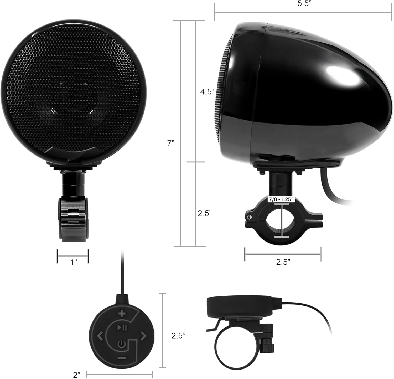 Bluetooth Motorcycle Speakers | 4.5" Waterproof Motorcycle Stereo System | Built-in Amplifier Audio Music Player w/USB AUX, Great for Harley Touring ATV Scooter 4-Wheeler, AN4-X Black - Image 5