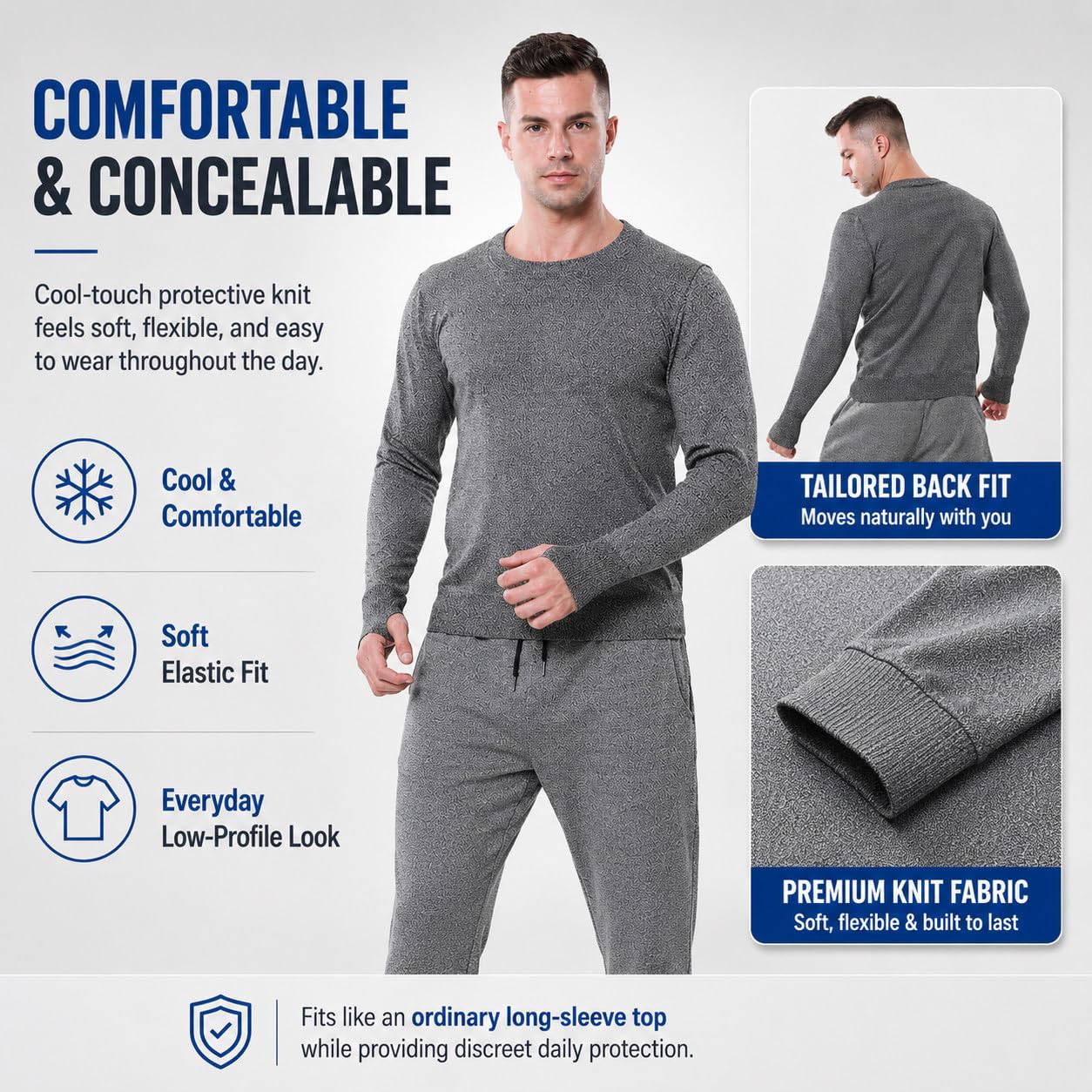 Odzież Ochronna Na Przecięcia Poziomu 5 Grey-XL | Kamizelka Odporna Na Przecięcia I Przebicia, Koszulka Z Długim Rękawem, Dla Policjantów I Pracowników Ochrony