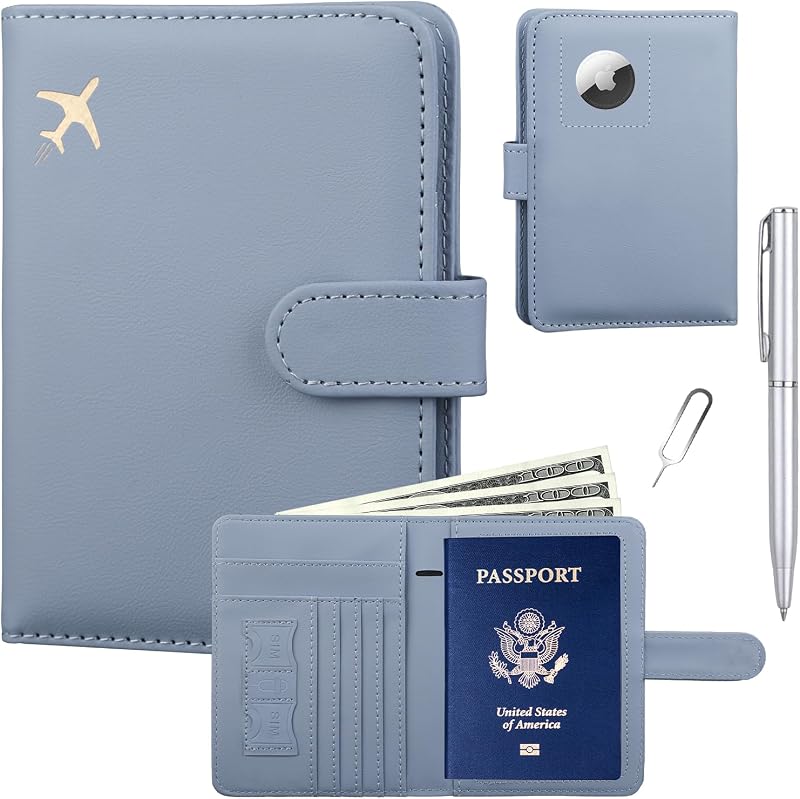 Porta pasaporte para viajes con ranura AirTag, billetera para libreta de pasaportes