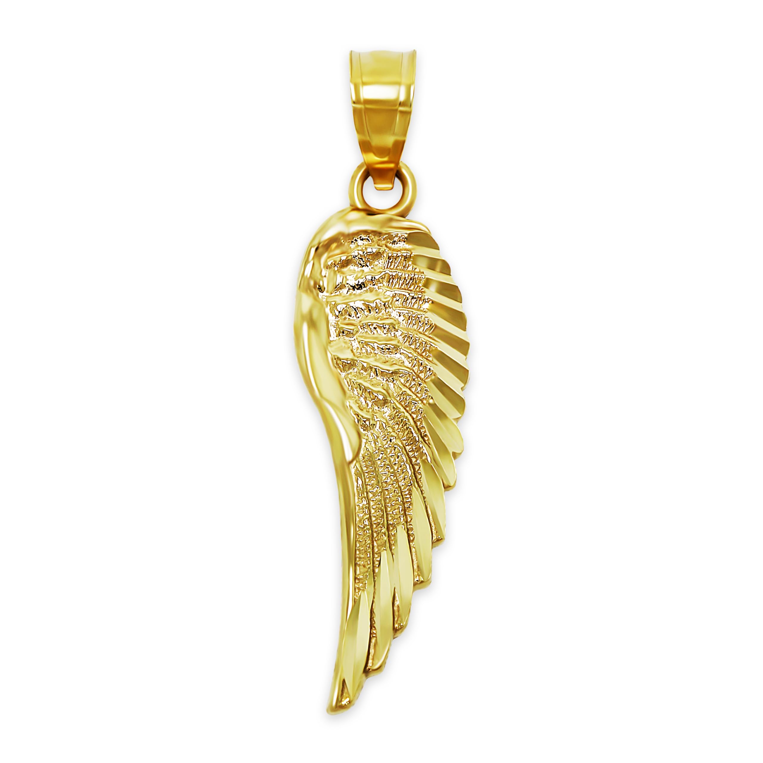 Gold Diamond-cut Angel Wing Charm - 10 Karat Solid Gold - Angel Wing Pendant - Angel Wing Jewelry