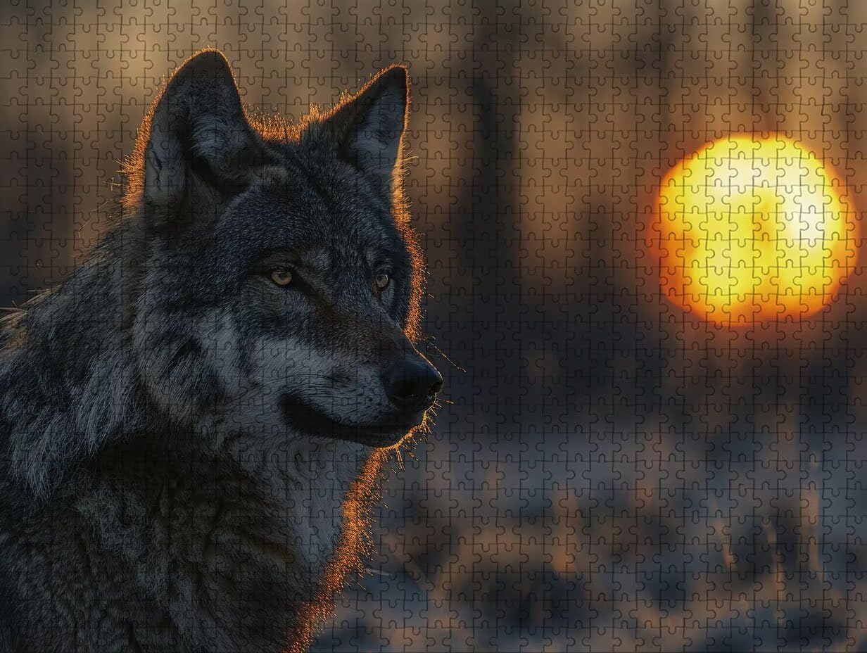 Puzzle Arte con Scatola Tramonto, Wolf Puzzle Legno 5000 Pezzi Adulti 156x105cm, Attività di Intrattenimento ad Alta Difficoltà, DIY Classici Gioco, Jigsaw Per Tutta La Famiglia, Estate Regalo, 4-3779
