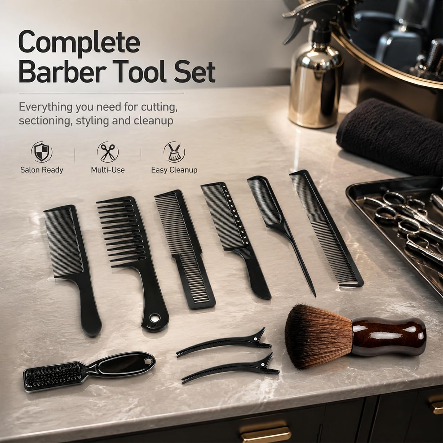 10PCS Hair Cutting Shaving Brush and Comb Set,Neck Duster Barber Brush