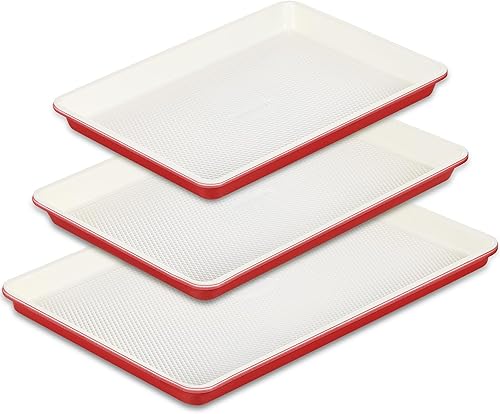 Miniatura 10 de HONGBAKE Juego de bandejas para hornear, bandejas de galletas para horno, sartenes antiadherentes de medio cuarto  gelatina con patrón de textura de