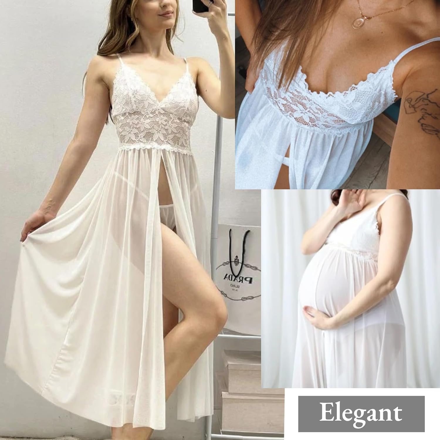 BIGFOX Long Lace Lingerie Dress for Women See Through Nightgown with Thong