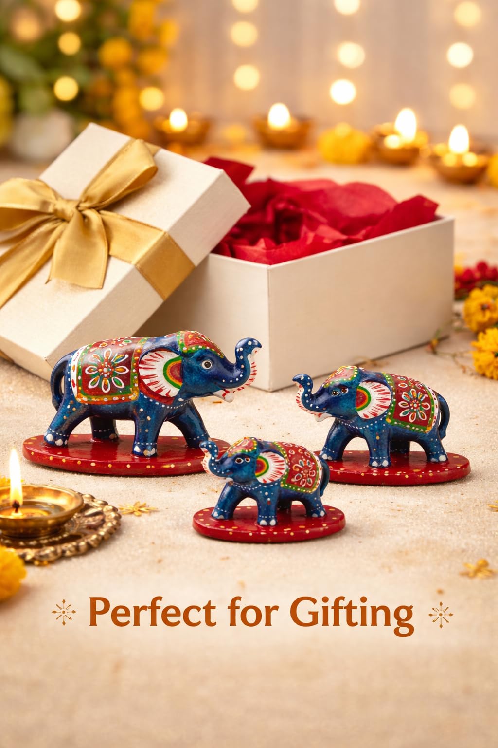 Garden Of Arts® Set of 3 Multicolour Elephant Showpieces | Handcrafted
