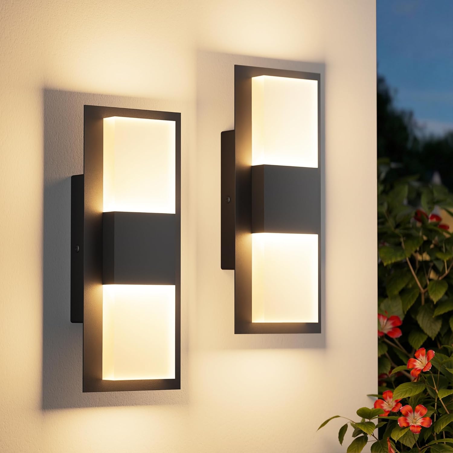 12.4 inches Outdoor Led Wall Light, 30W 3000K Hardwired Porch & Patio Aluminum Sconces with Frosted Acrylic Lampshade,IP65 Waterproof Exterior Wall Lamp for Garage,Front Door(Black,2Pack)