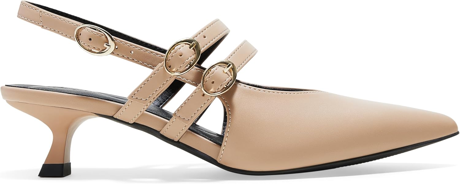 Arromic Women's Kitten Heels Two-Strap Mary Jane Slingback Pointed Toe Pumps Low Heel Ankle Strap Dress Shoes for Work, Wedding, and Formal Occasions - Image 5