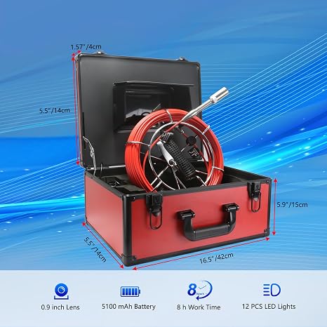 Sewer Camera Self Leveling 100FT/30M, 7 Drain Inspection Camera with DVR, IP68 Plumbing Snake with 5100mAh Battery, 12 Lights,16GB Card for Home,Duct Sewer Pipe Plumbing
