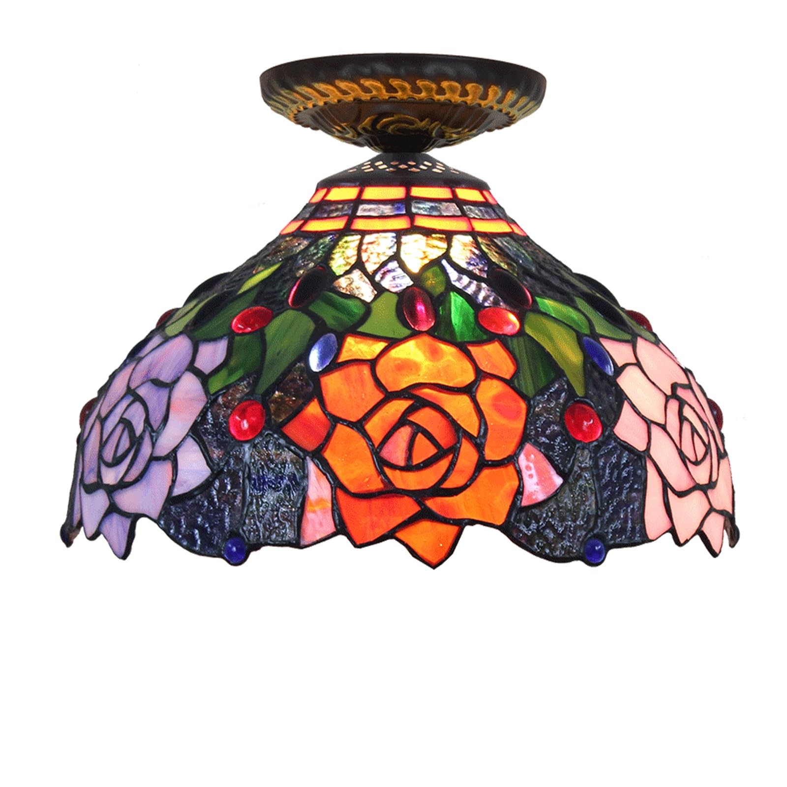 Lampe éclairage indirect Tiffany vitrail rose noire lustre plafonnier chic