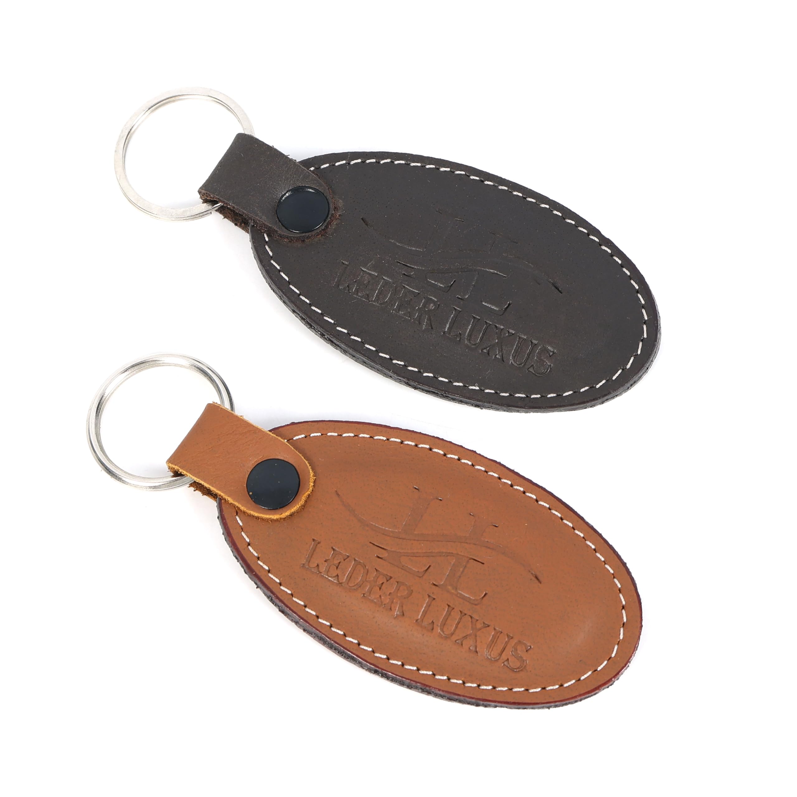 Leder Luxus Leather Keychain for Car & Bike | Classic Leather Car Keychain with Metal Ring, Durable Car & Bike Key Holder for Men & Women | Brown & Black Combo