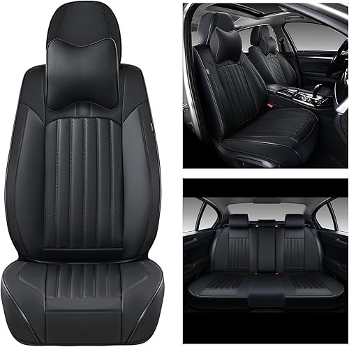 Miniatura 2 de Juego completo de fundas negras para asientos delanteros y traseros, fundas universales para asientos delanteros y traseros para automóviles,