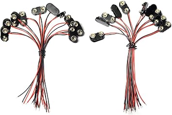 10 Pcs I TYPE 9 Volt Battery Clip And 10 Pcs T Type 9 Volt Battery Connector With Wires Leads