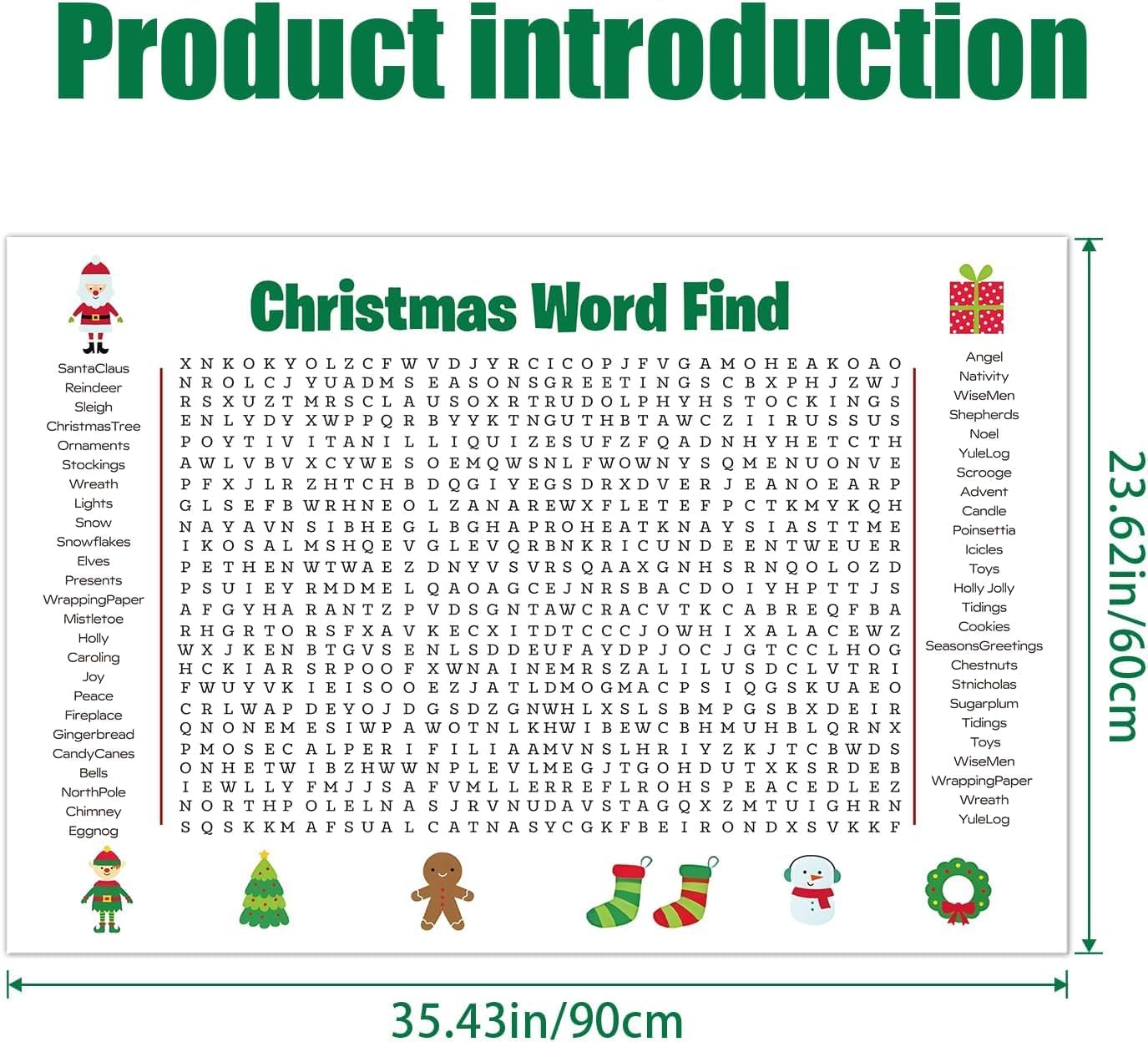 Jumbo Christmas Word Search Poster, Giant Holiday Word Search Wall Poster for Christmas Decor, 36"x24" Large Wall Game with 50 Words for Family Holiday Party Activity - Image 2