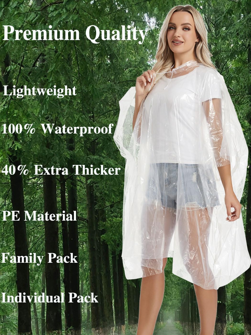 Disposable Adults Clear Rain Ponchos,Transparent White Waterproof Raincoats Rain Jackets