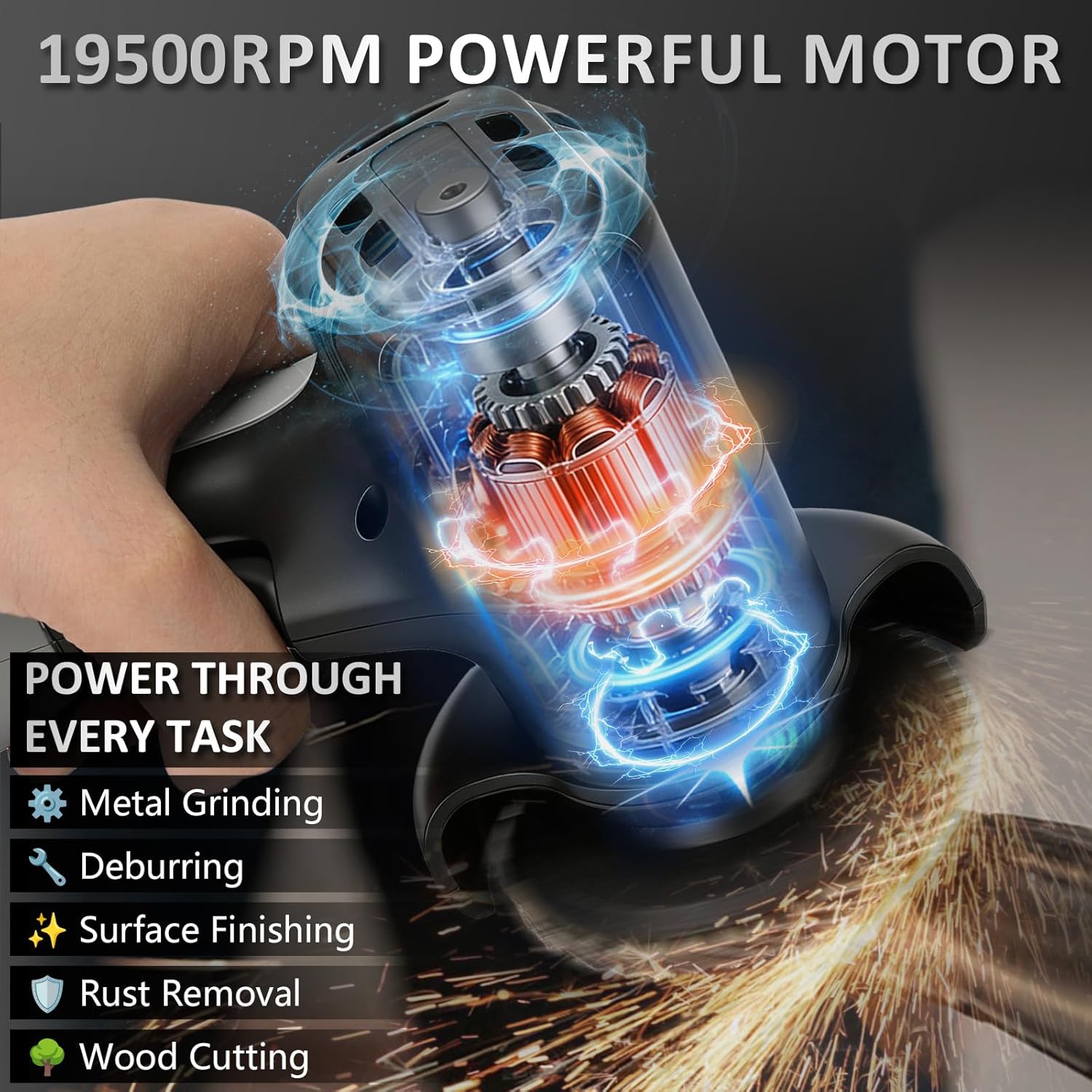 16.8V Mini Angle Grinder Cordless with 2 X 2Ah Battery, 15 Cutting Discs and 5 Grinding Wheel, 19500 RPM, Ø 3 Inch, Cordless Angle Grinder Tool for Cutting, Polishing, Grinding and Derusting