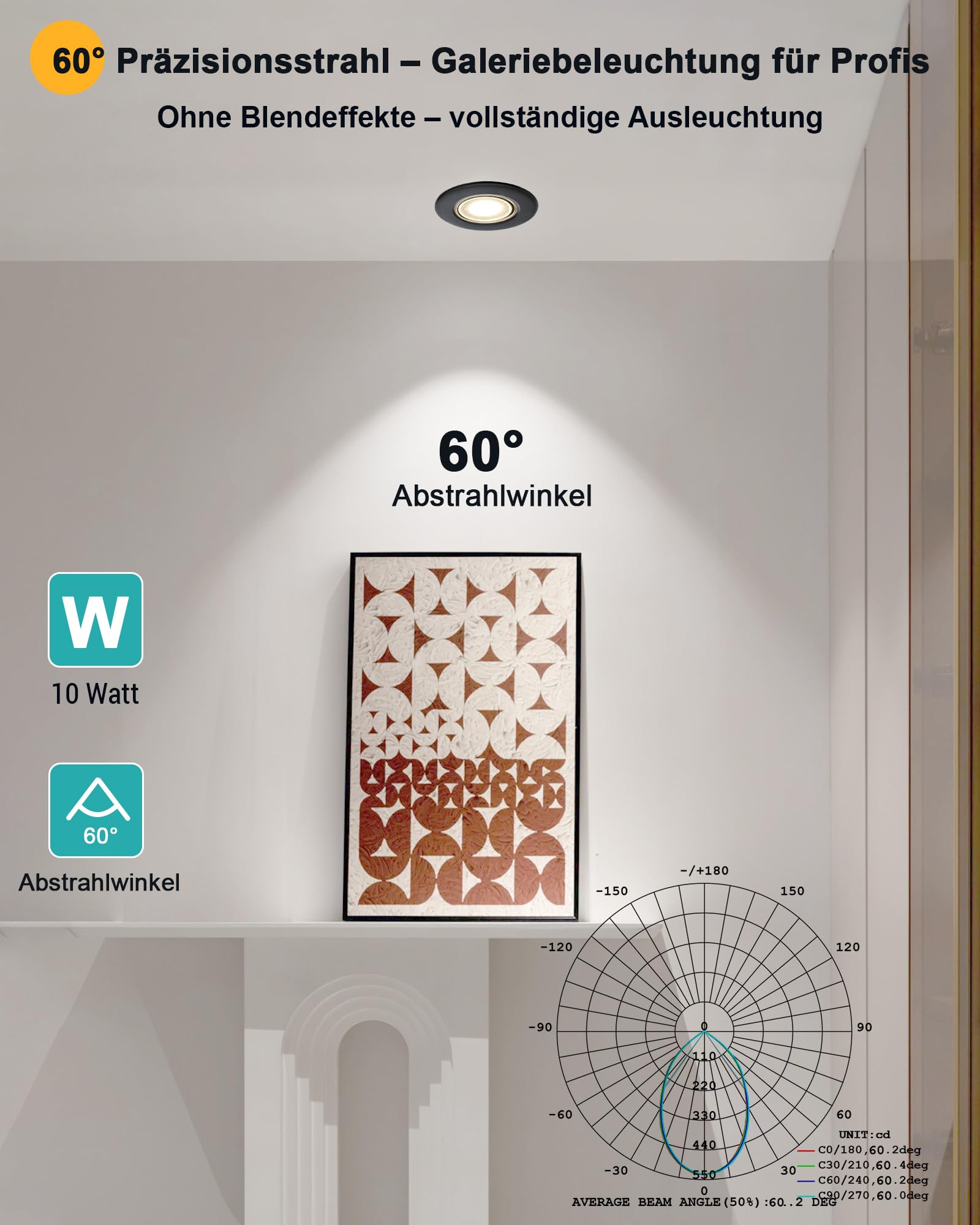 HiBay 8er LED Einbaustrahler Flach COB 10W LED Spots Dimmbar Schwarz Matt Einbauleuchten 65-85mm Lochmaß 4000K Neutralweiß 850LM für Schlafzimmer Wohnzimmer Exhibition Hall