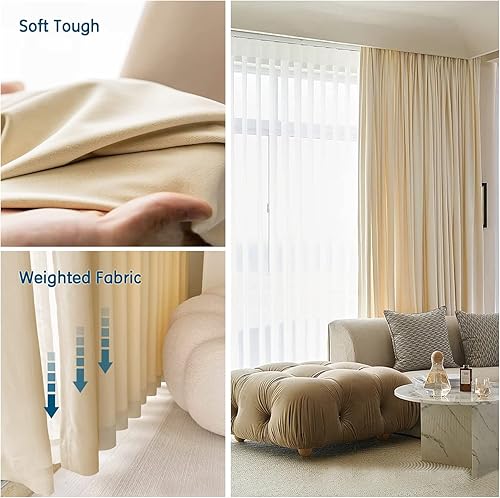 Miniatura 3 de LETAU Cortinas opacas plisadas con forro de 108 pulgadas de largo, cortinas térmicas con peso de terciopelo de lujo, 52 pulgadas de ancho x 108
