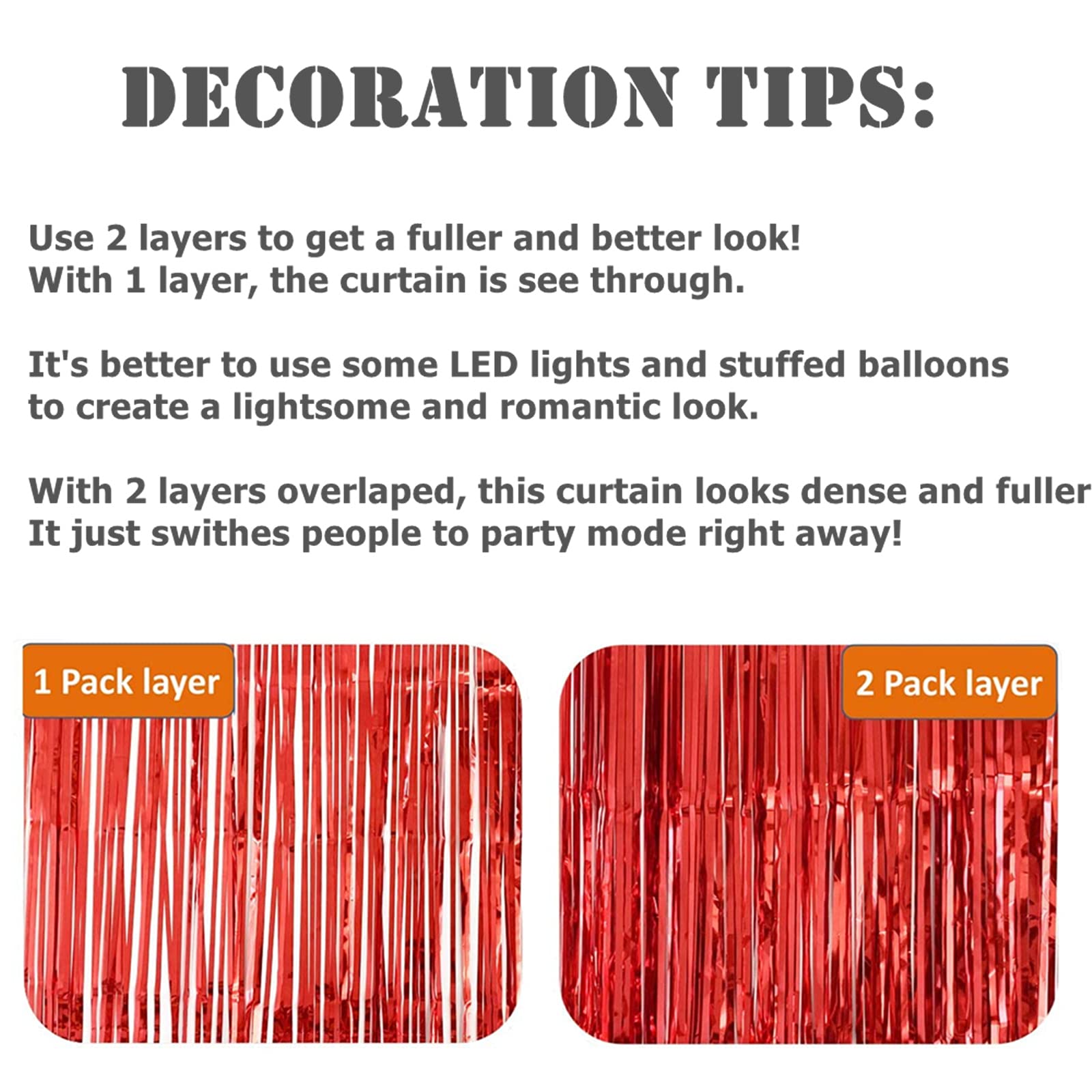 Rideau Métallique Brillant - 4 Pièces Noir+rouge | Pour Fête, Mariage, Anniversaire, Décoration Porte