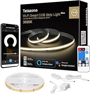 Smart White COB Led Strip Light with App and Remote, 16.4ft 3000K Bright...