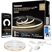 Tatazone Smart White COB Led Strip Light with App and Remote, 16.4ft 3000K Bright Warm White WiFi COB Light Strip Compatible with Alexa Google, Dimmable Indoor Led Lights for Mirror, Cabinet, Kitchen