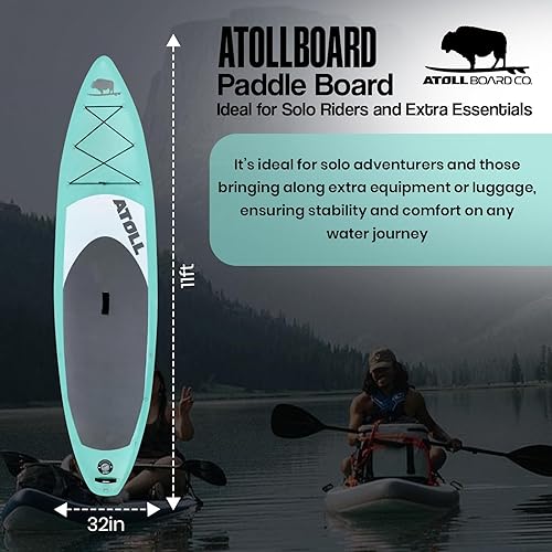 Miniatura 6 de Atoll Tabla de remo inflable de 11 pies (6 pulgadas de grosor, 32 pulgadas de ancho) ISUP, bomba de mano Bravo y paleta de 3 piezas, mochila de