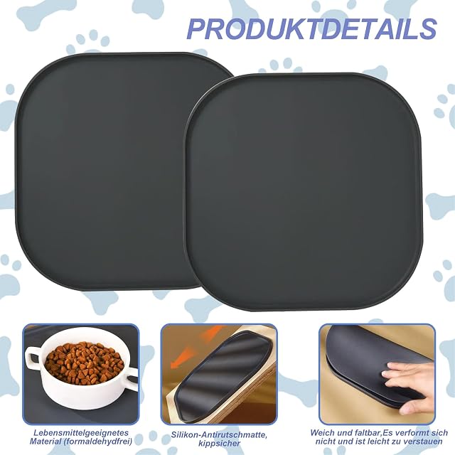 Foto 3 de 7 de 2 Alfombrillas de Silicona Impermeables para Alimentos para Gatos, 26 × 26 × 1 Cm