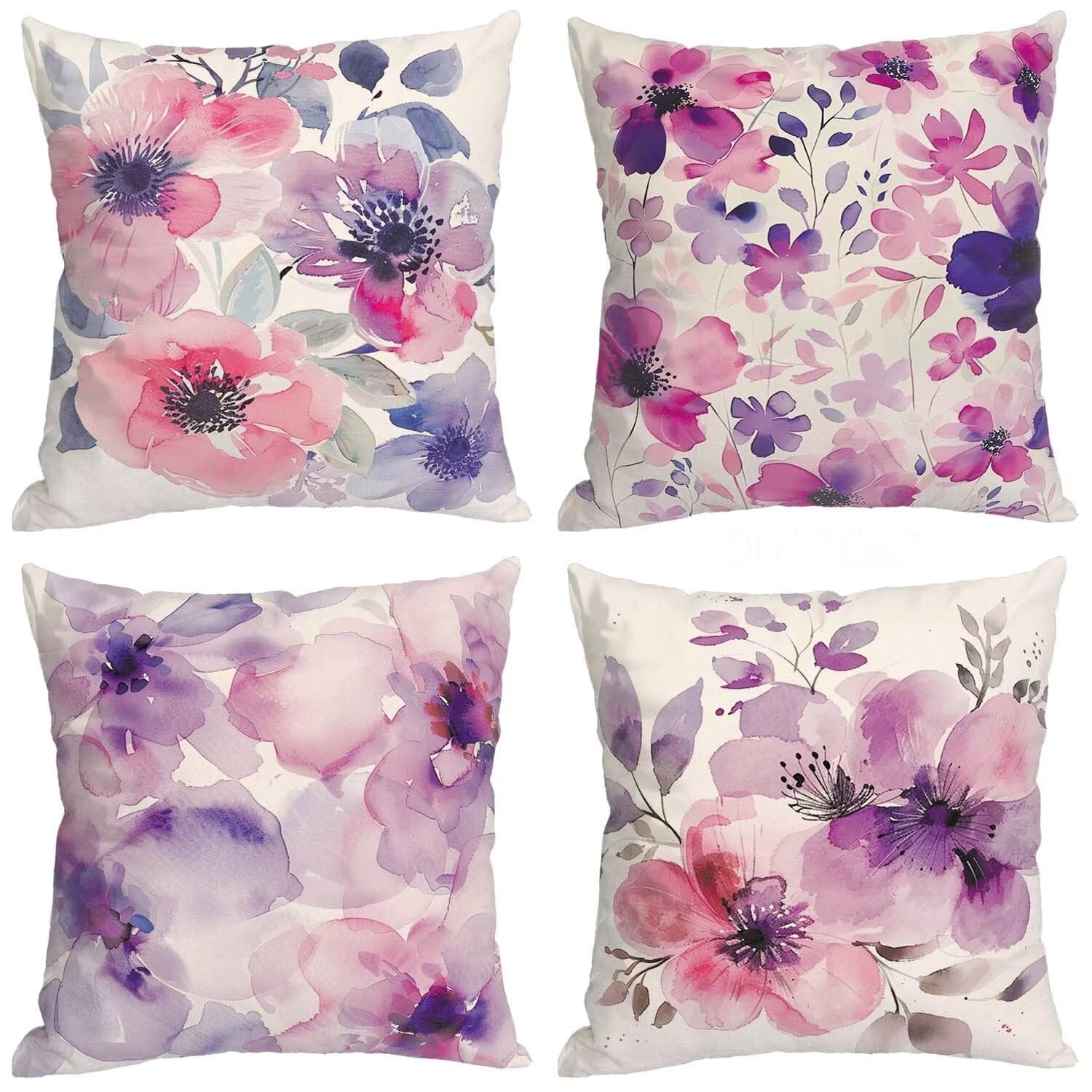 Fundas Cojines SuavesFlor Fundas Cojines Cuadradas Suaves Funda Almohada Cojines Suaves Sillas Jardin para Oficina Jardín Cama Sofá Banco Interior o Exterior Juego de 4 Funda Cojin PúRpura mu-418