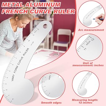 Vary Form Curve Ruler Solid Aluminum French Hip Curve Ruler for Measuring Sewing Design Making