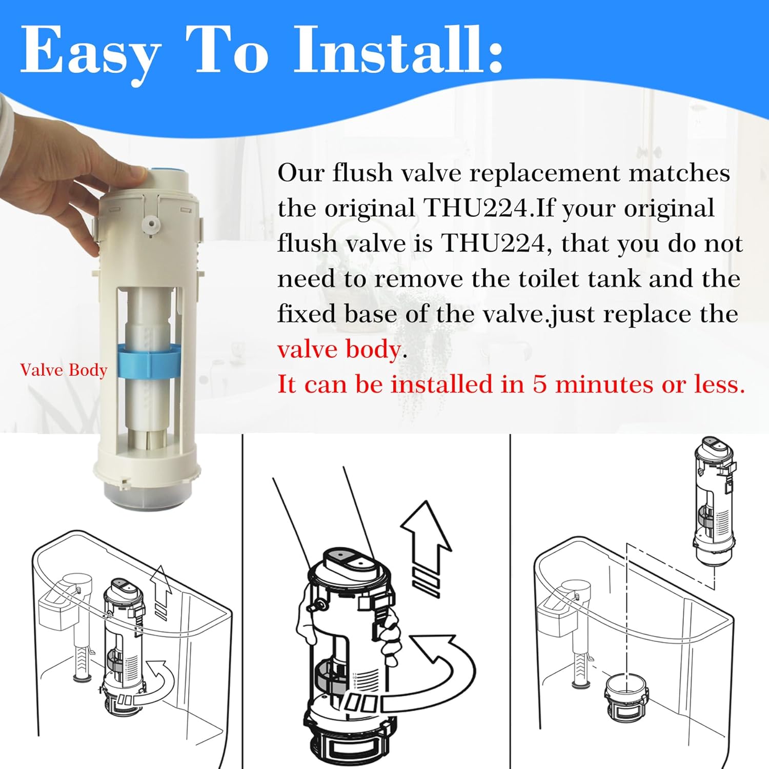 THU224 Toilet Flush Valve Assembly with Mounting Nut Fit for TOTO Two Piece Aquia Toilet Tank #ST412M