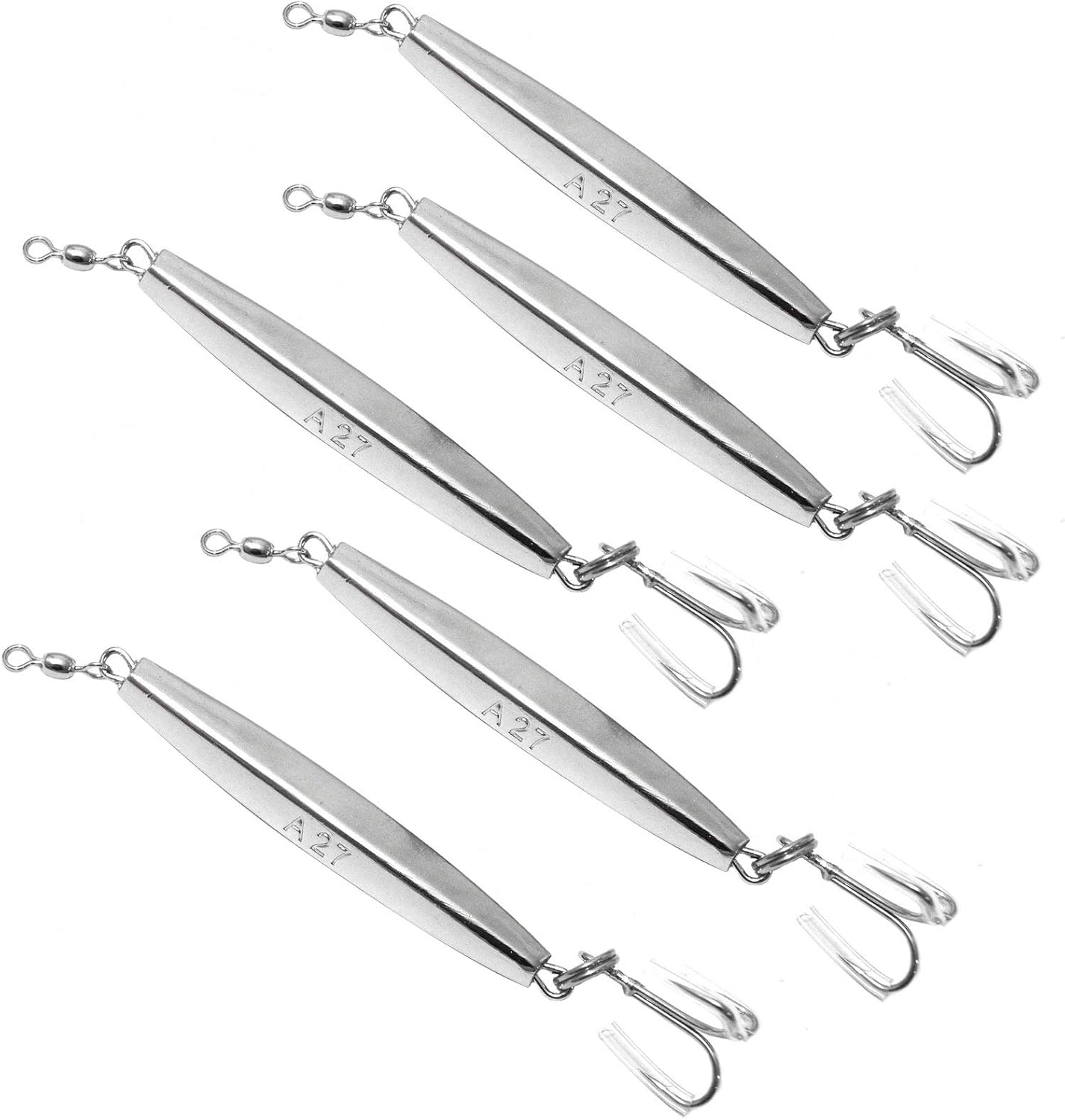 5pcs Fish WOW!® 3oz Diamond Jigs Chrome Silver jig with a Treble Hook