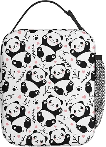 Miniatura 3 de Bolsa de almuerzo reutilizable con diseño de panda de dibujos animados para hombres y mujeres, lonchera portátil aislada a prueba de fugas, bolsa de