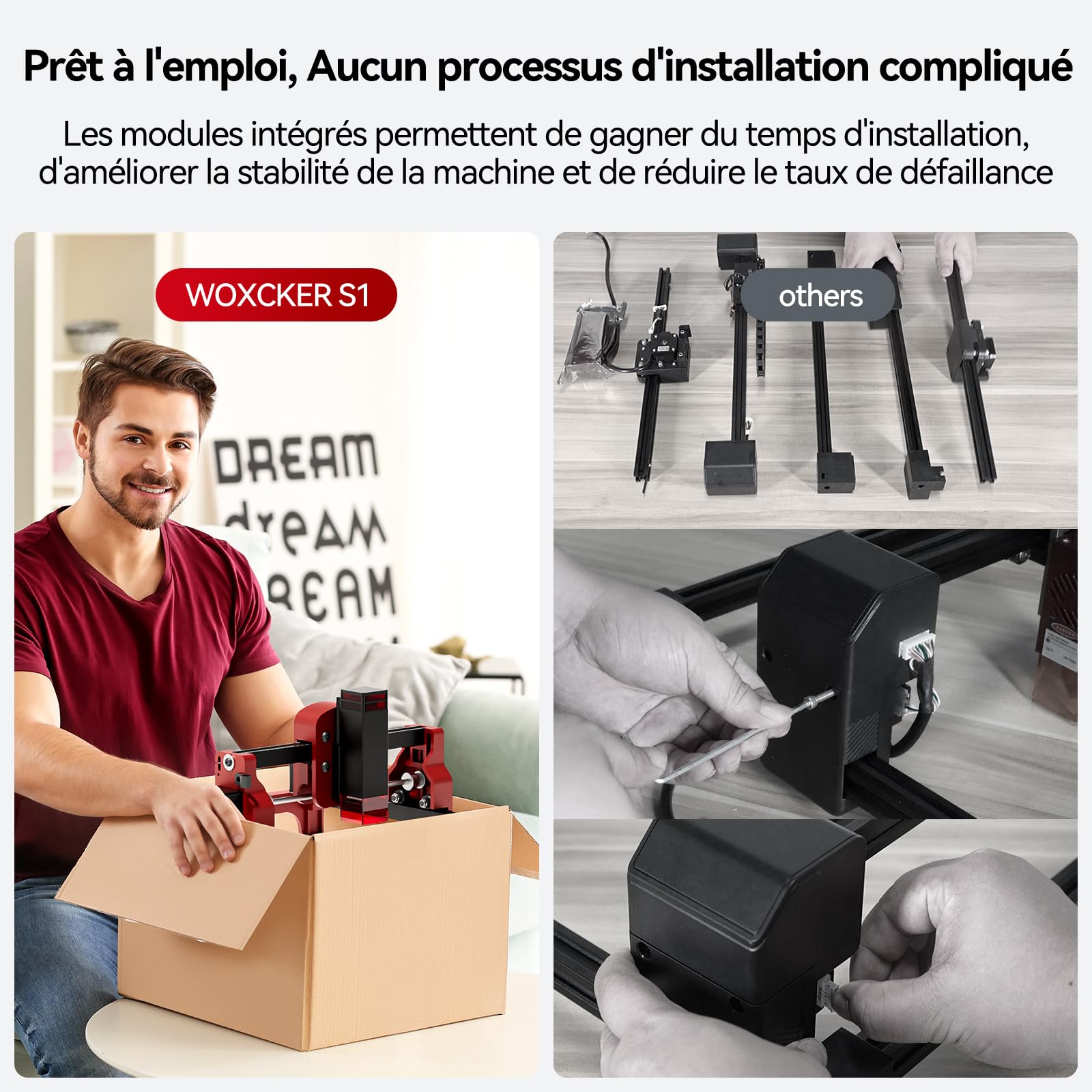 Graveur Laser, Woxcker S1 3,5 W Mini Machine a Graver Laser Adaptée aux Débutants, Portable Dimensions du Plateau 130 mm x 130 mm Spot Laser de 0,05 pour le Métal, le Bois, l'acrylique et le cuir