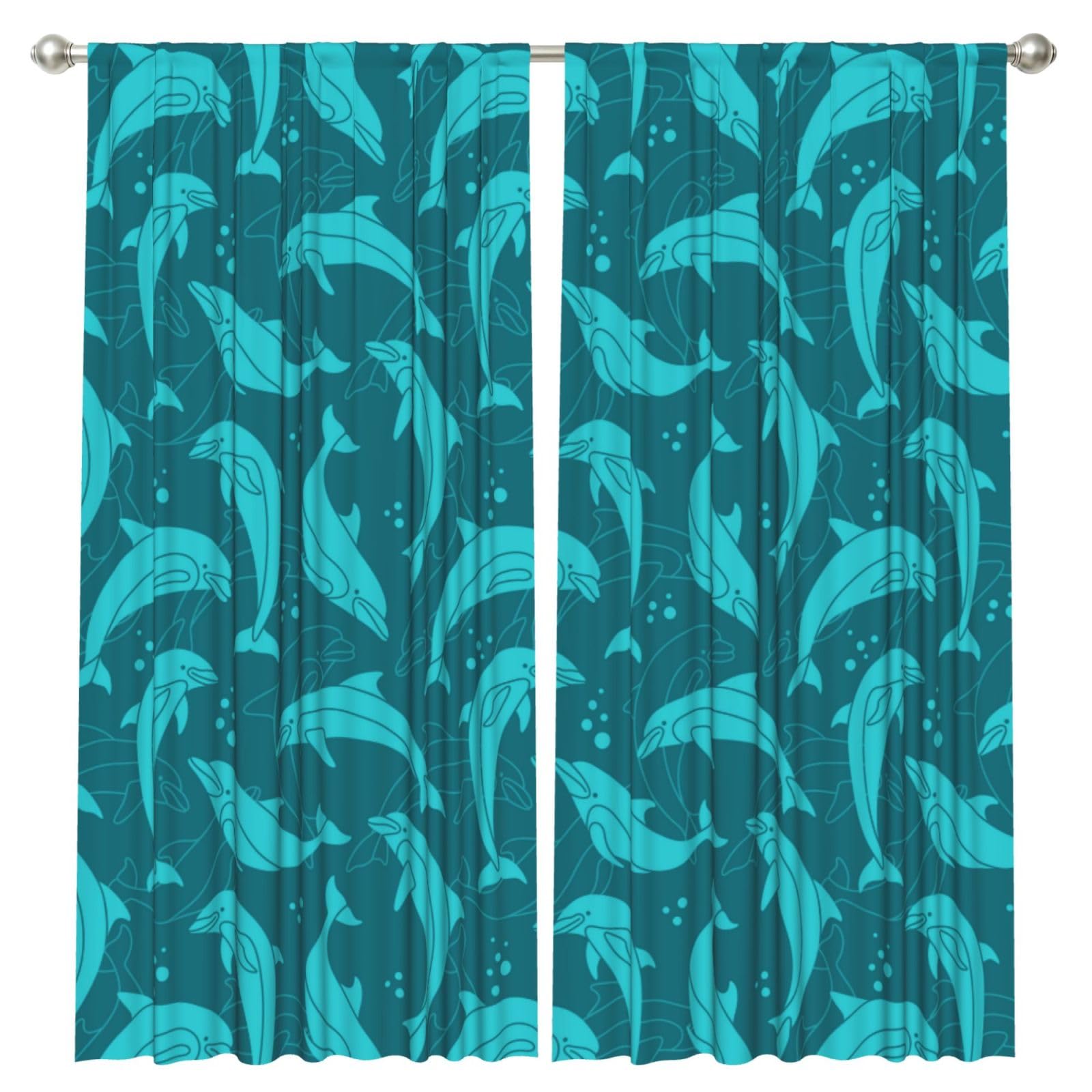 InOmak Dolphins Pattern, 2 Panels Window Curtains 52 x 84 Inch Blackout Curtains for Living Room Bedroom