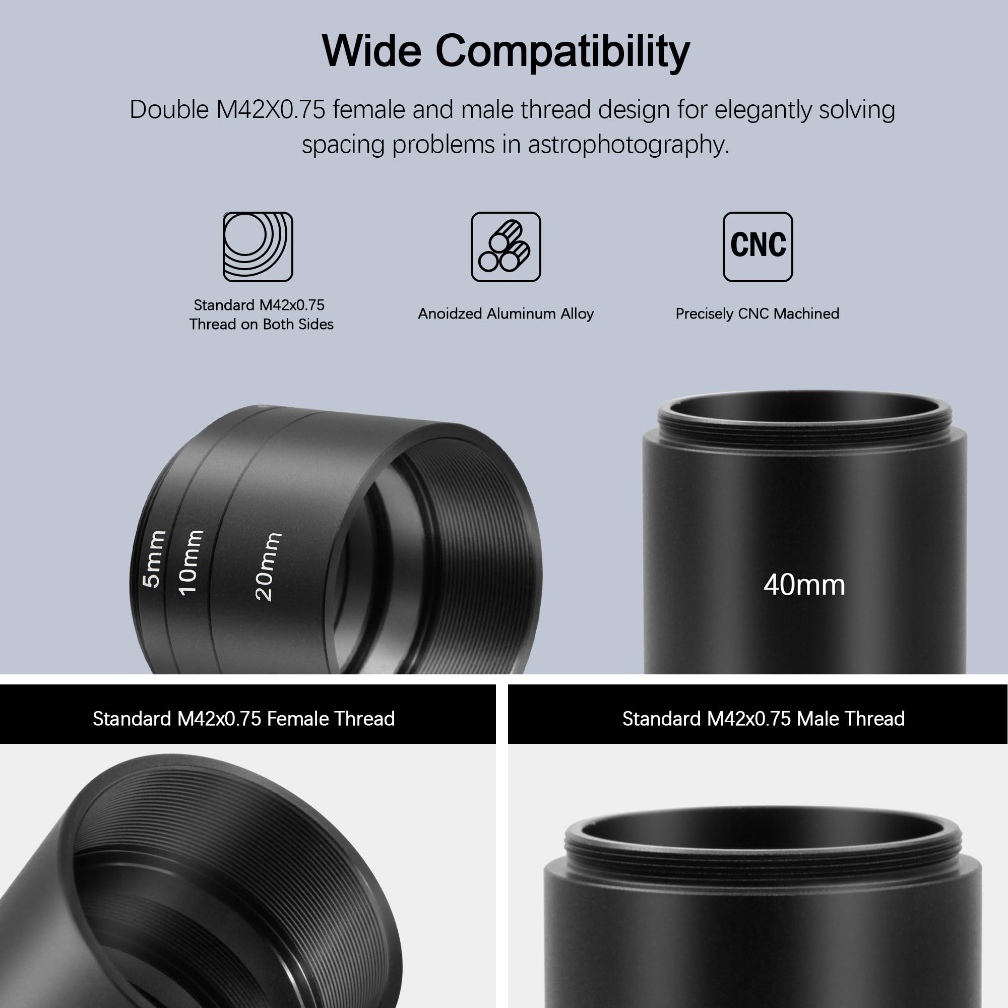 Tube D'extension De Télescope, M48X0,75 50 Mm, Filetage