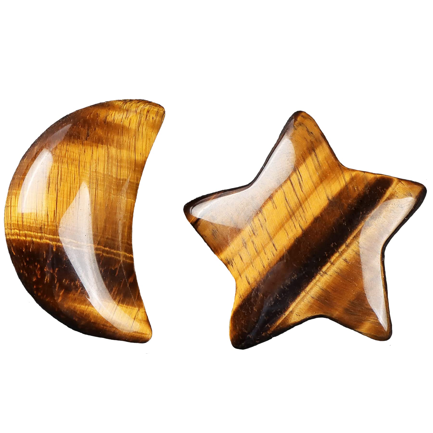 SMQYellow Tiger Eyes Star Moon Chakra Stone Set - 1.2" Engraving Star Moon Crystal Gemstone Reiki Healing Stone for DIY Collectibles, Home Decor & Gifts