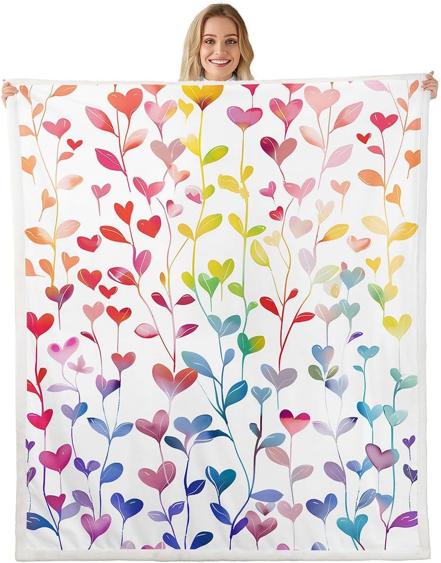 Erosebridal Rainbow Heart Vine Fleece Blanket Baby 30x40 Inch Watercolor Gradient Art Sherpa Blanket Boys Girls Ombre Floral Fuzzy Plush Throw Equality Pastel Pride Decor