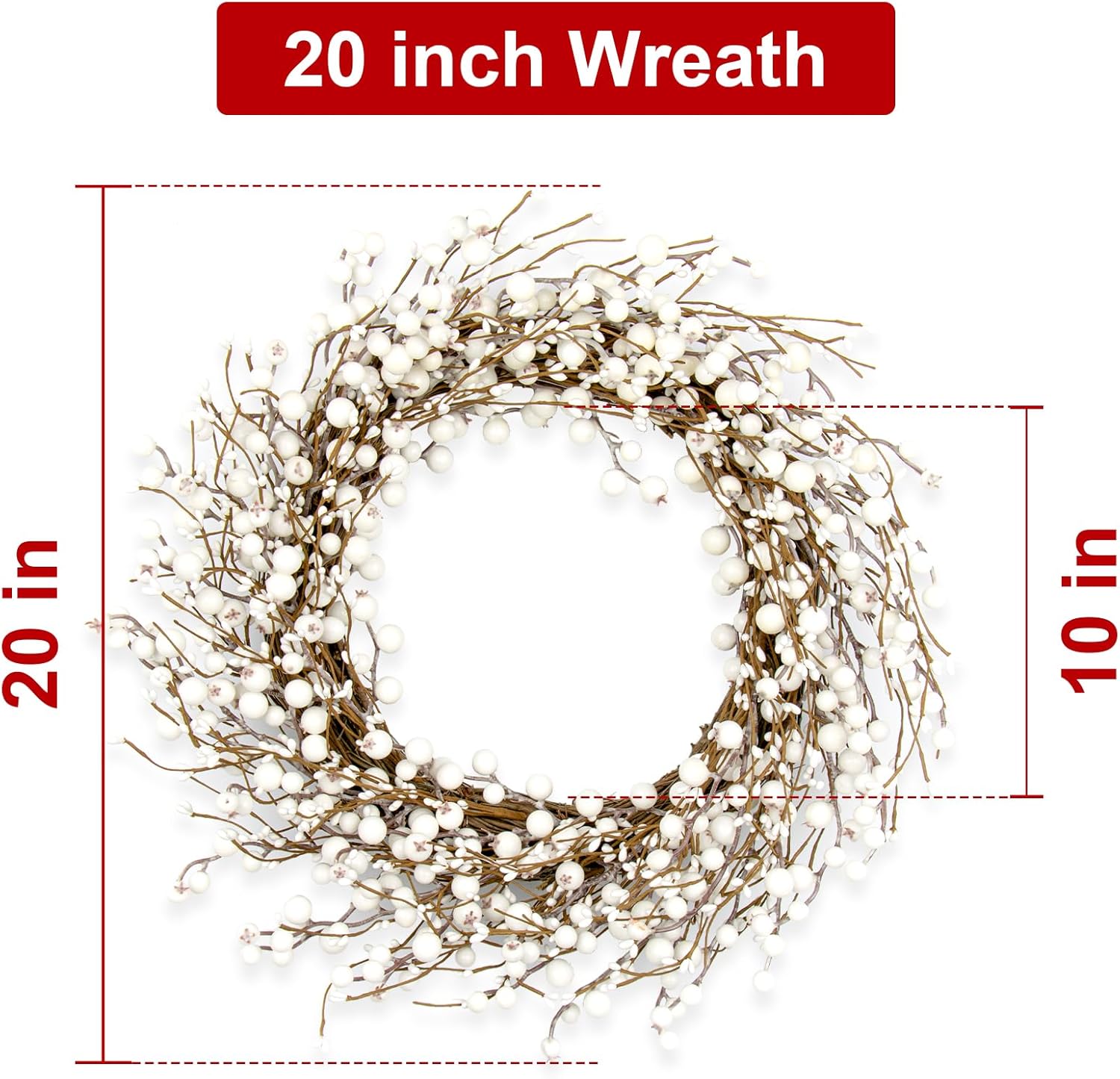 Winter Wreaths for Front Door 20 Inch Artificial Winter Wreath White Berry Wreath for Indoor Outdoor Window Wall Christmas and Winter Celebration