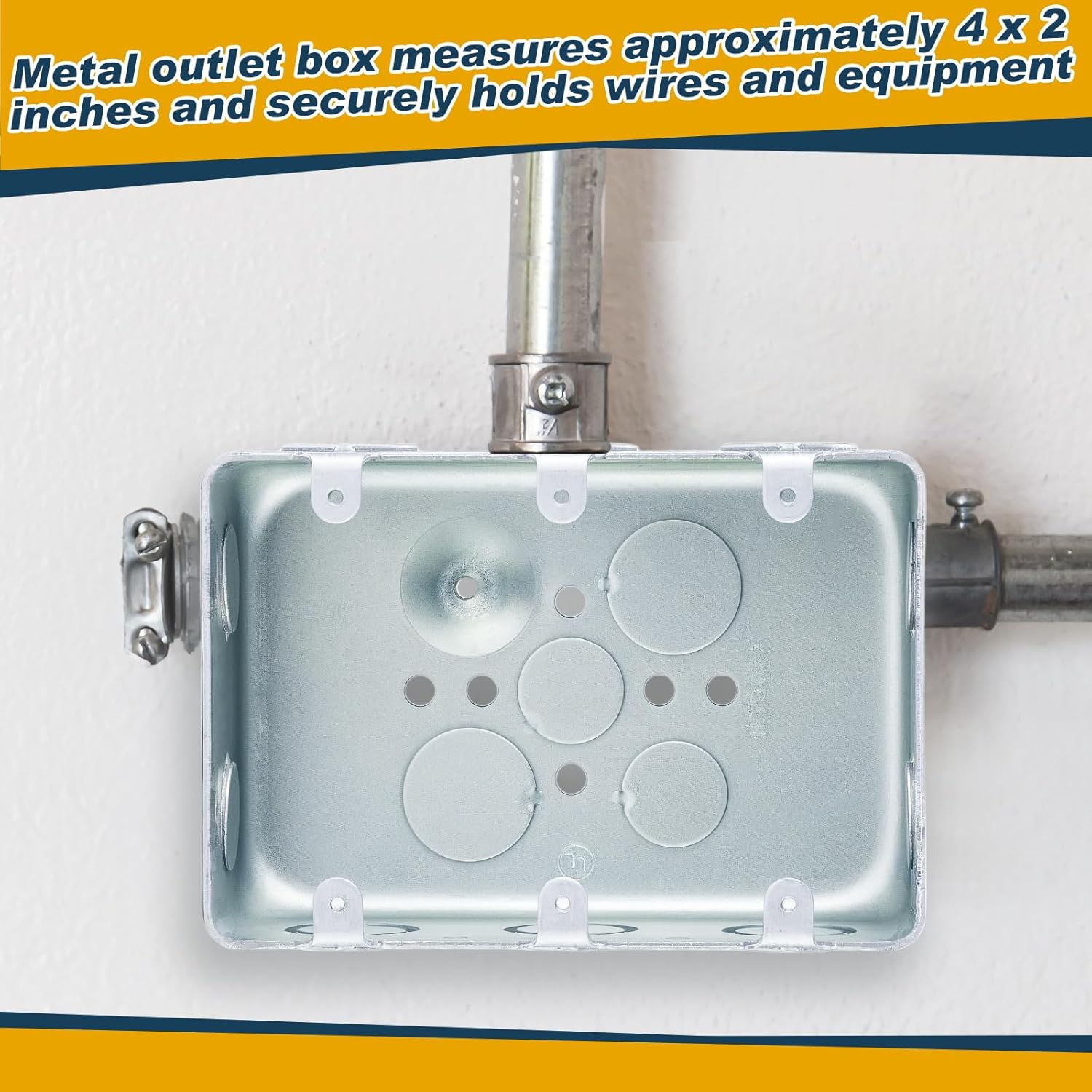 4 Pcs 4-1/2 x 6-1/2 Inch Metal Electrical Box, 2-1/8" Deep 3 Gang Multi Device Electrical Junction Box Square Silver Galvanized Steel Drawn Construction