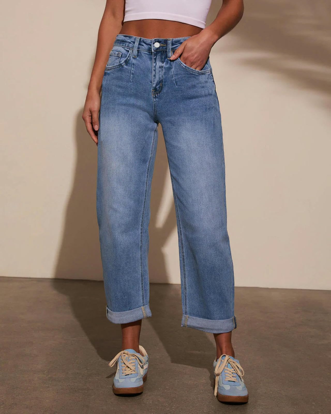 Jeans Donna Conici da Controllo Vintage Lavaggio di Dritti Jeans-Blu-XL