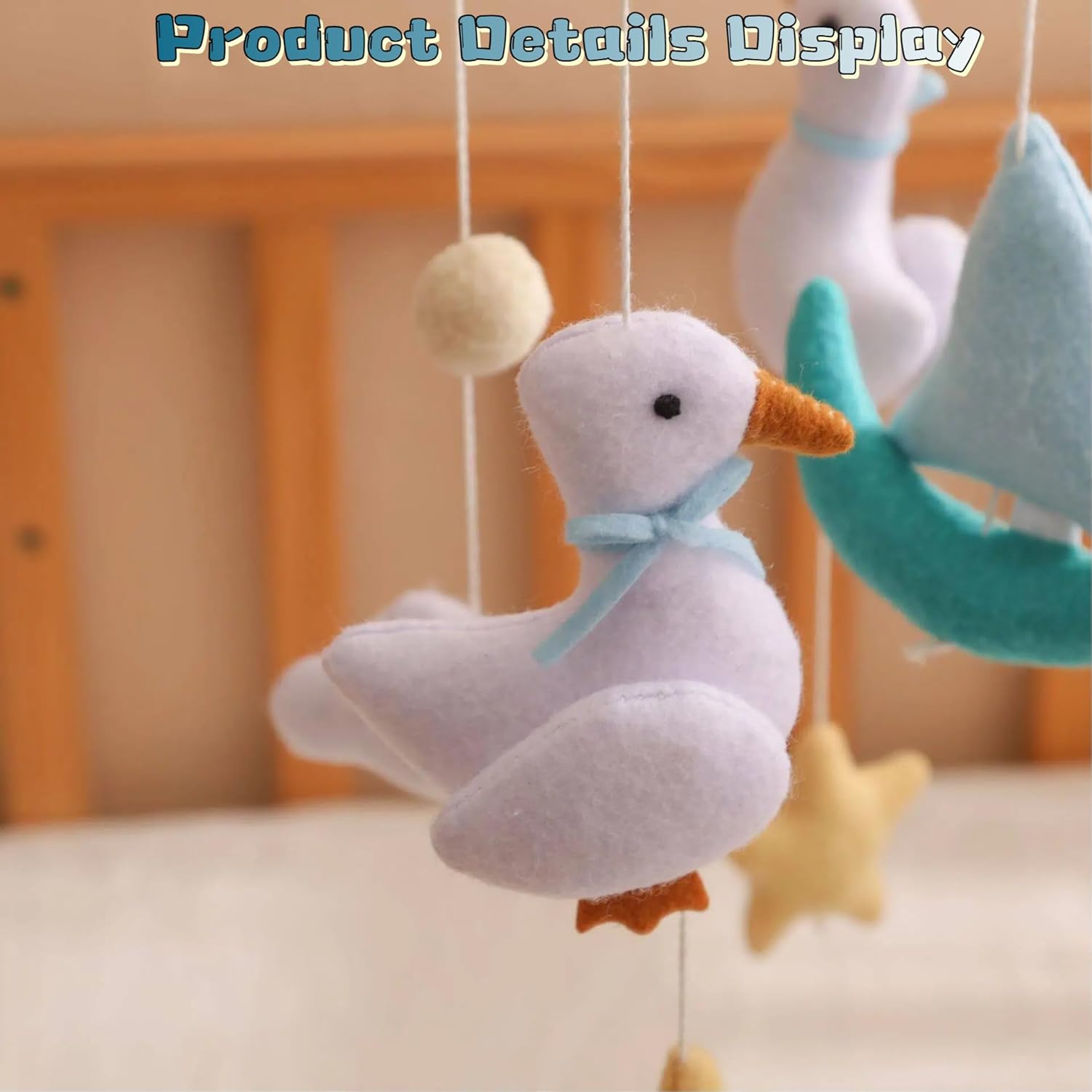 Early Spring Geese Theme Mobile Crib Toy,Gentle Blue White Yellow Mobile for Crib,Handmade Felt Clouds Bassinet,Cotton Animal Crib Bell for Boys Girls,Easy to Install Nursery Ceiling Decoration
